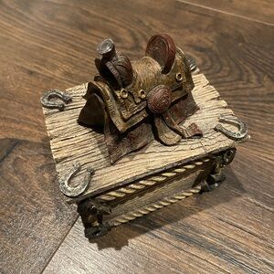 Source Unknown Rustic Brown Box with Saddle Accent